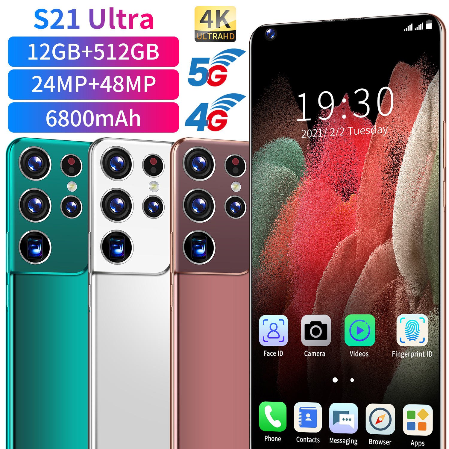 2021 Latest Version S21 7.3-inch Full-screen Smartphone 5G Dual Card Dual Standby 12GB+512GB Face Recognition Fingerprint